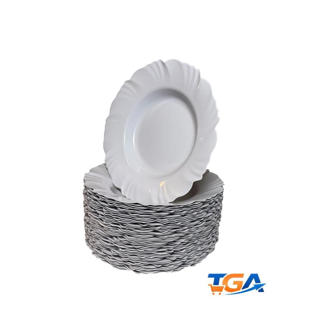 KIT 50 Prato Redondo Branco Plástico Resistente Alta Qualidade Fundo Borda Branco Refeição Churrasco