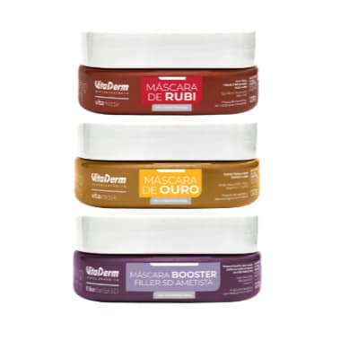 Kit 3 Máscaras VitaMask 120g Vita Derm •Ouro + Rubi + Ametista• Hidratação, Lifting e Revitalização