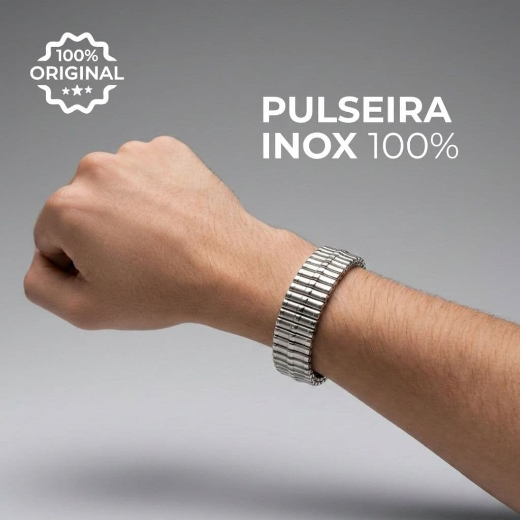 Pulseira Masculina Aço Inox Prata Original Modular Stretch Inoxidável