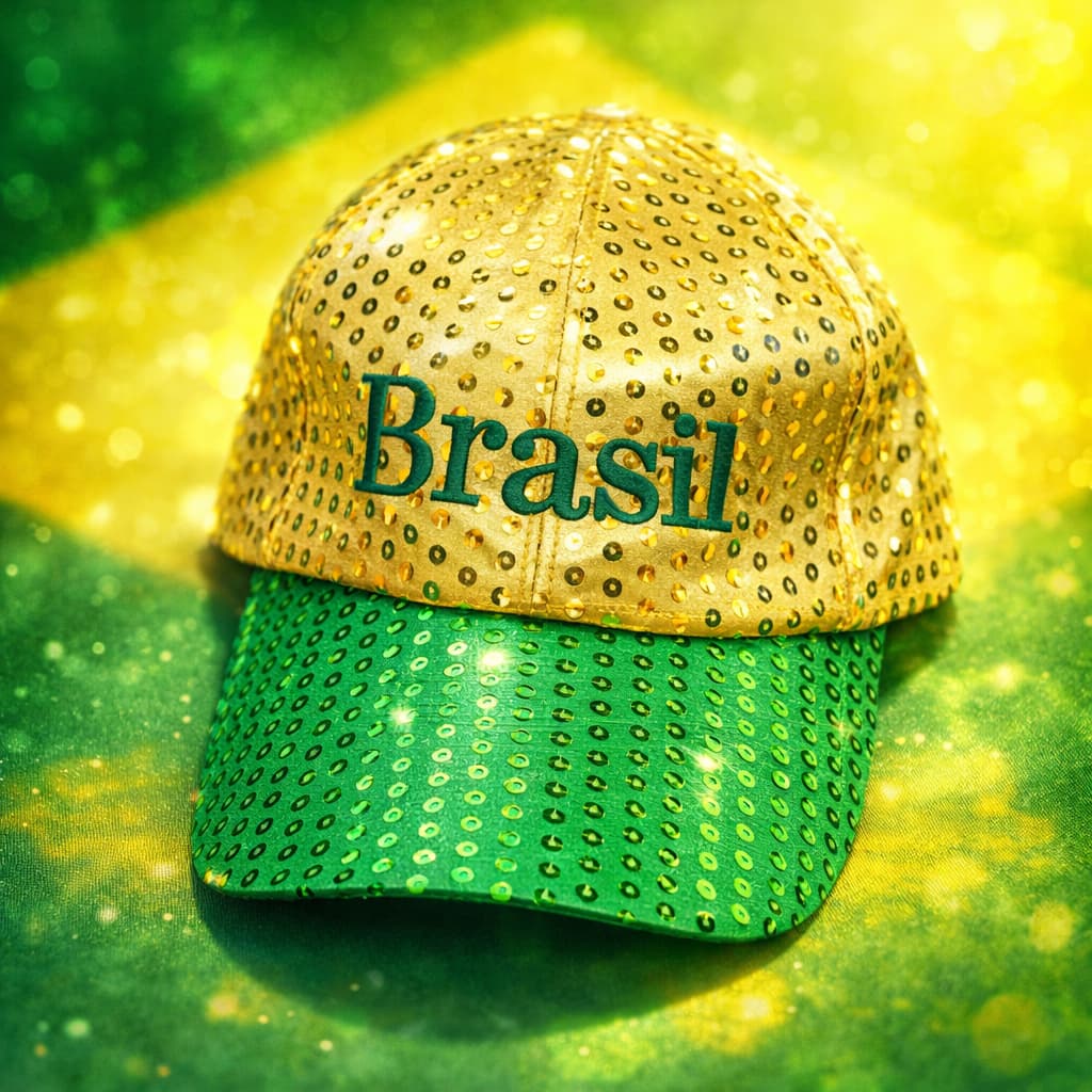 Boné Brasil Paetê Brilho Torcida Copa do Mundo Carnaval Ajustável  Unissex