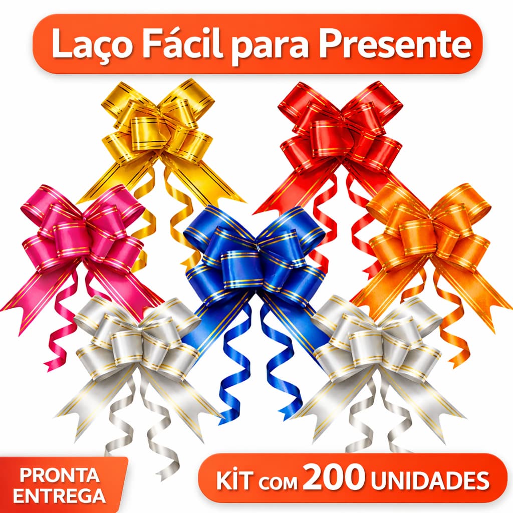 200 Laço Fácil Mágico Médio 10x10cm Embalagem Para Presente Lacinho Fita Kit Várias Cores
