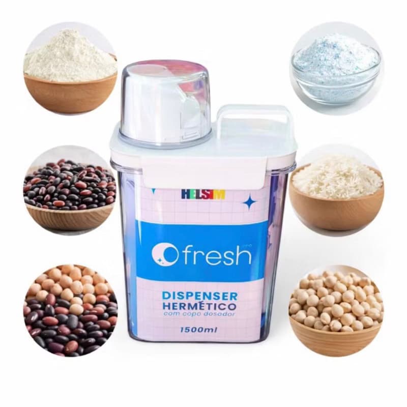 Pote Hermético 1500ml com Dosador Dispenser Porta Grãos Cereais Ração Açúcar Farinha Vedação – Pote Porta Ração, Grãos