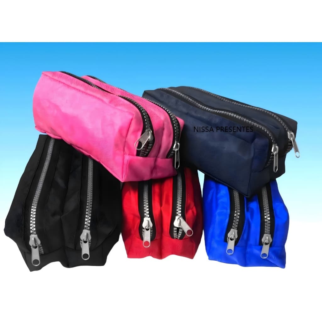 estojo tactel  2 zipers unissex escolar reforçado