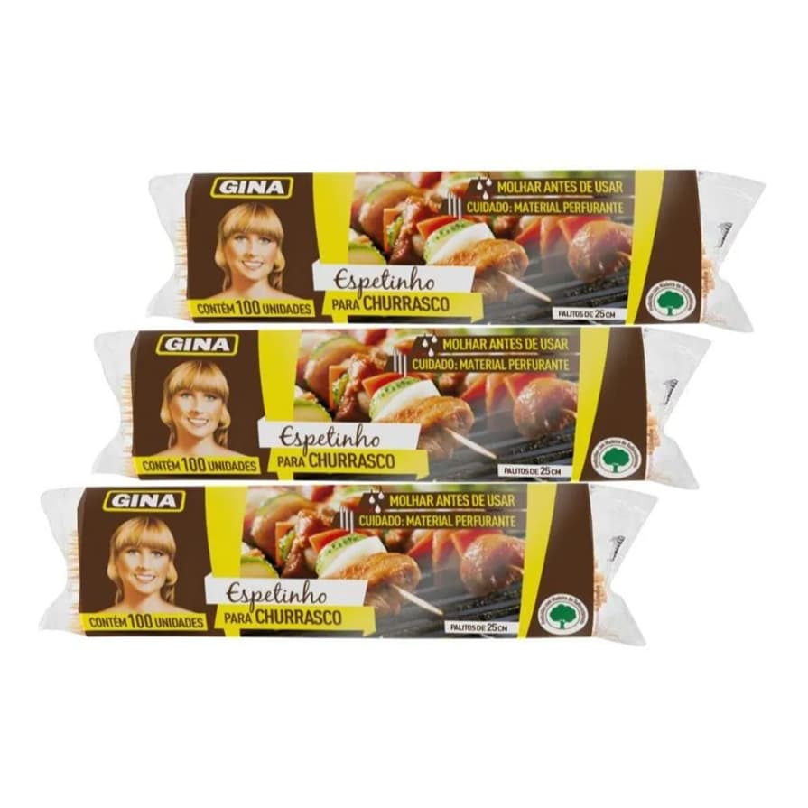 Kit Espeto para Churrasco Gina 25cm 300 Unidades