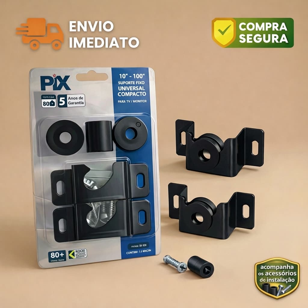 Suporte Universal Fixo Smart TV LED LCD 4K Parede/Painel 10-100'' VESA 75x75-800x400 80kg Preto