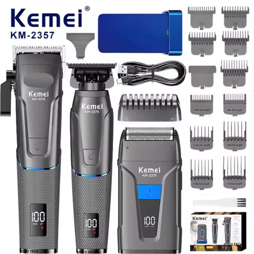 03 Maquinas Profissonais Kemei Original Kit completo Barbeiro Premium corte + acabamento + shaver