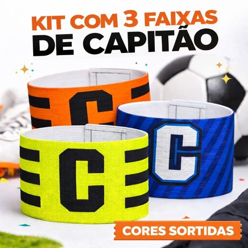 Kit 3 Faixas Capitão Braçadeira com Velcro p/ Futebol e Futsal | CORES SORTIDAS | Ajustável, Confortável, Alta Fixação p