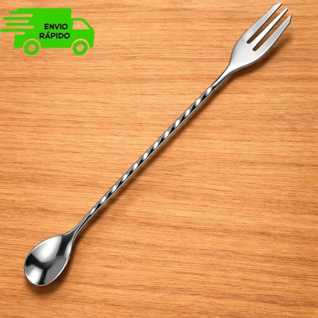 Colher Bailarina com Garfo 30cm para Drinks e Coquetéis | Bartenders, Bares e Cozinha | Misturar Bebidas e Decorar.