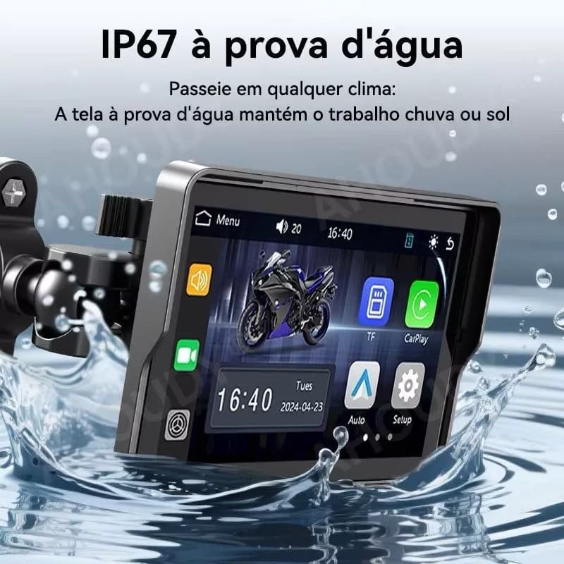 Multimídia para Moto Carplay Android Auto Portátil À Prova D'água 5’’ Tela Touch