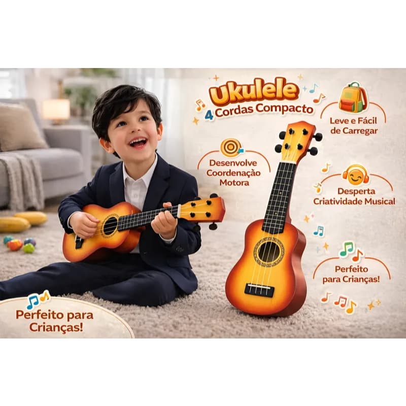 Ukulele Infantil 4 Cordas Violão Infantil Brinquedo Instrumento Musical Criança