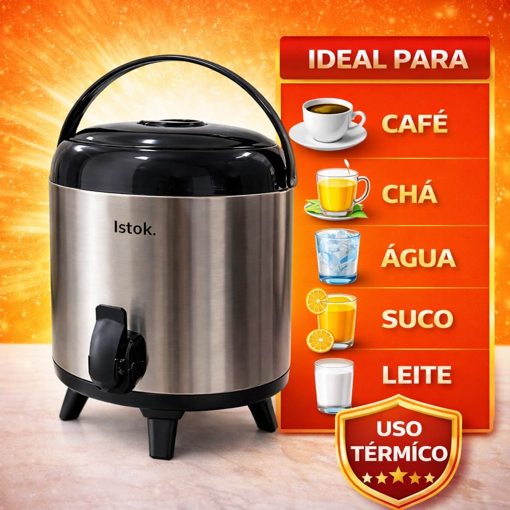 Botijão Térmico Inox 5,5L  Conserva Quente e Frio até 6h Café Chá Água Suco Leite Garrafa Térmica