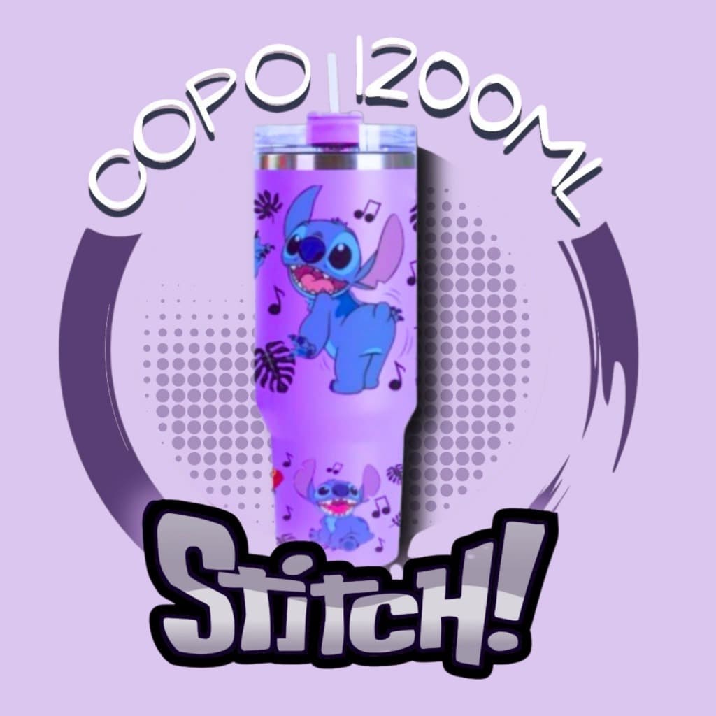 Copo Isolado De Aço Inoxidável Com Canudo Stitch