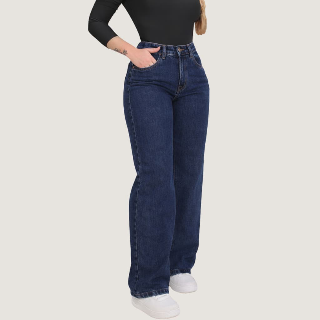 Calça Jeans Feminina Pantalona Wide Leg Elegante E Moderna
