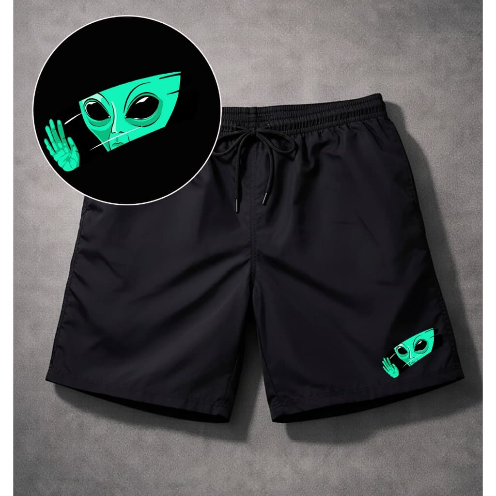 Bermuda Masculina Short Tactel Mauricinho Alien No Vidro Para Praia Academia Piscina Treinar Casual