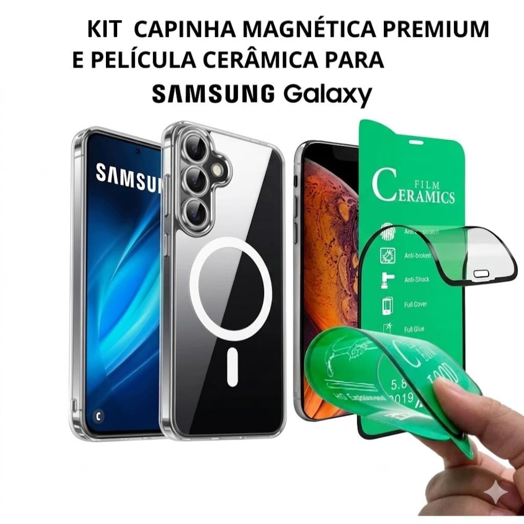 capa case Capinha Transparente Magnética MagSafe + Premium p/ Samsung Galaxy S26 / S25 / S24 / Plus / Ultra