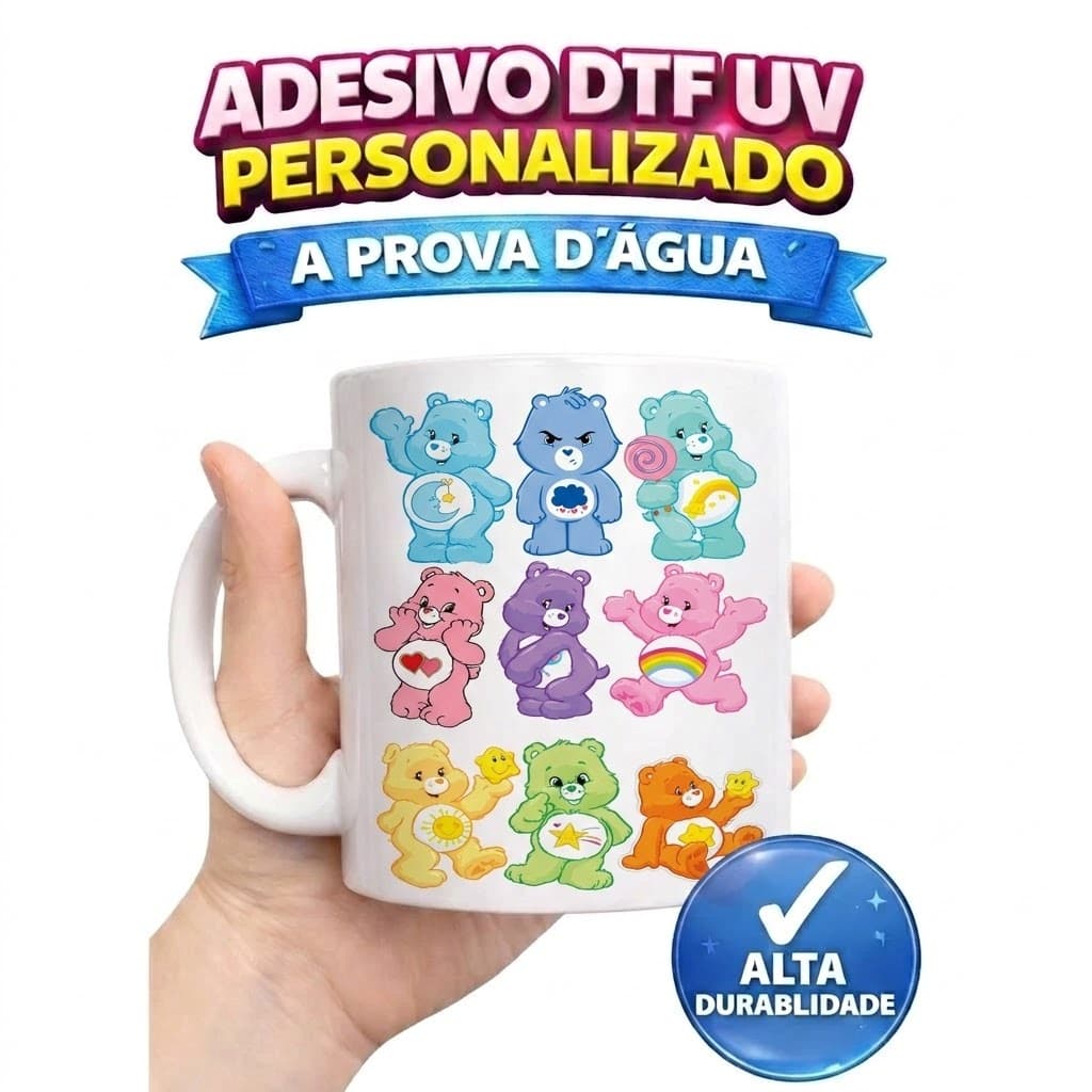 ADESIVOS DTF IMPRESSÃO UV 7,5CM URSINHOS CARINHOSOS A PROVA D' ÁGUA CANECAS COPOS GARRAFAS