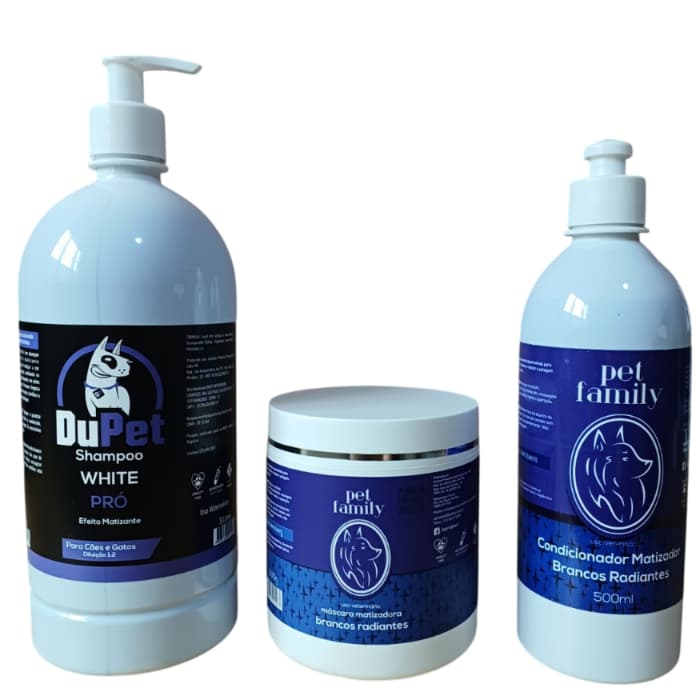Kit Branqueador/ Matizante / Clareador - Shampoo 1 Litro/Máscara/Condicionador 500ml - Pet/Cão/Gato