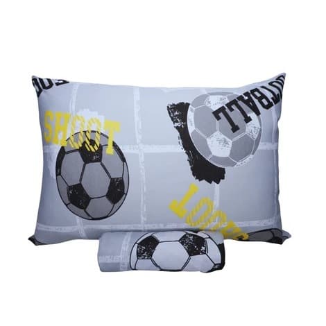 Jogo de Cama Solteiro Infantil Futebol Cinza com Elástico – Lençol e Fronha Toque Macio Personagem
