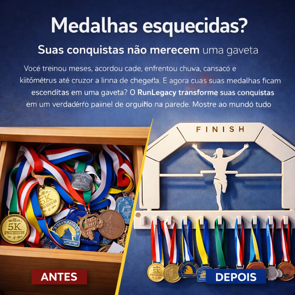 RunLegacy — Suporte de Medalhas para Corredores - Corrida de rua - Suporte e Organizador de Medalhas