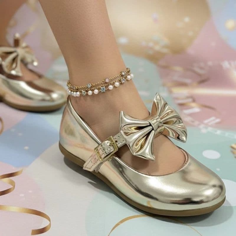 Sapatilha Infantil Dourada com Laço Elegante