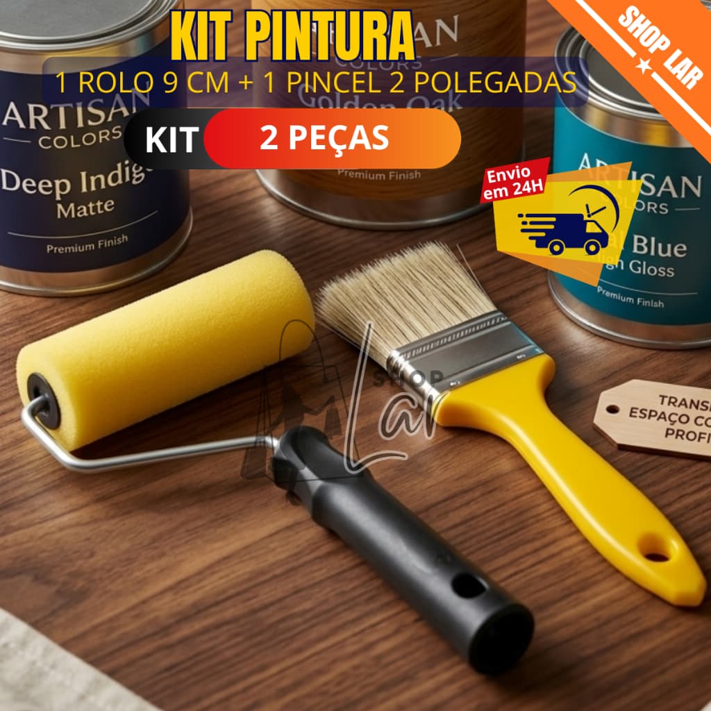 Rolinho Rolo Para Pintura 09cm + Trincha Pincel 2 Polegadas Kit Retoques