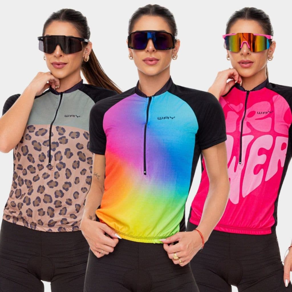 Camisa Camiseta Feminina de Ciclismo Pedal Way Bolso Manga Curta Proteção UV50+ Respirável MTB Speed