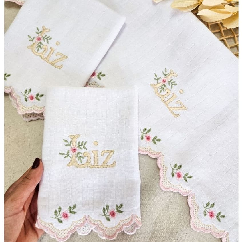 KIT DE FRALDAS - QUALIDADE PREMIUM - BORDADAS PERSONALIZADAS- com barrinha