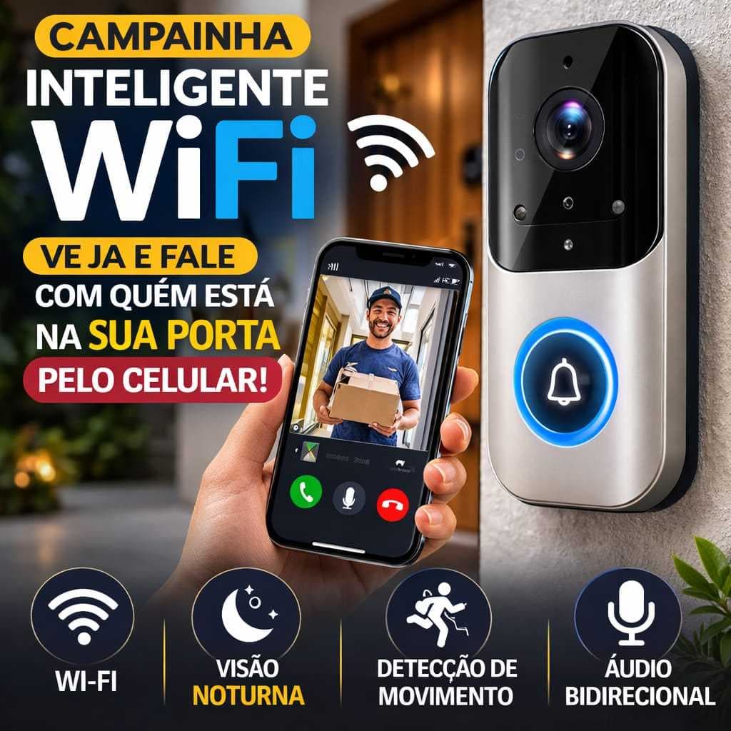 Campainha inteligente WIFI com visão noturna com App Premium Bivolt - (Cores Sortidas)