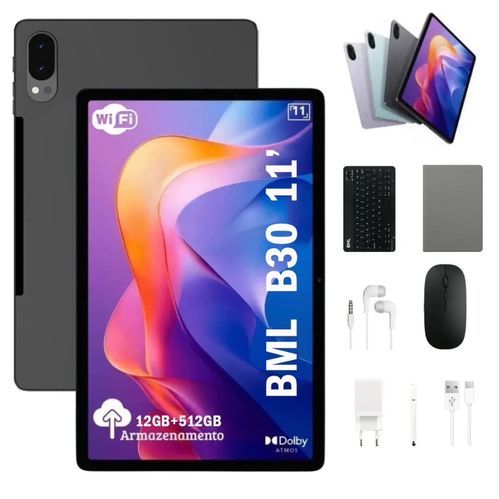 Tablet Bml Galaxy B30 11”5G Wifi com chip | 12GB RAM + 512GB ROM| Câmera 32MP |Teclado/capa