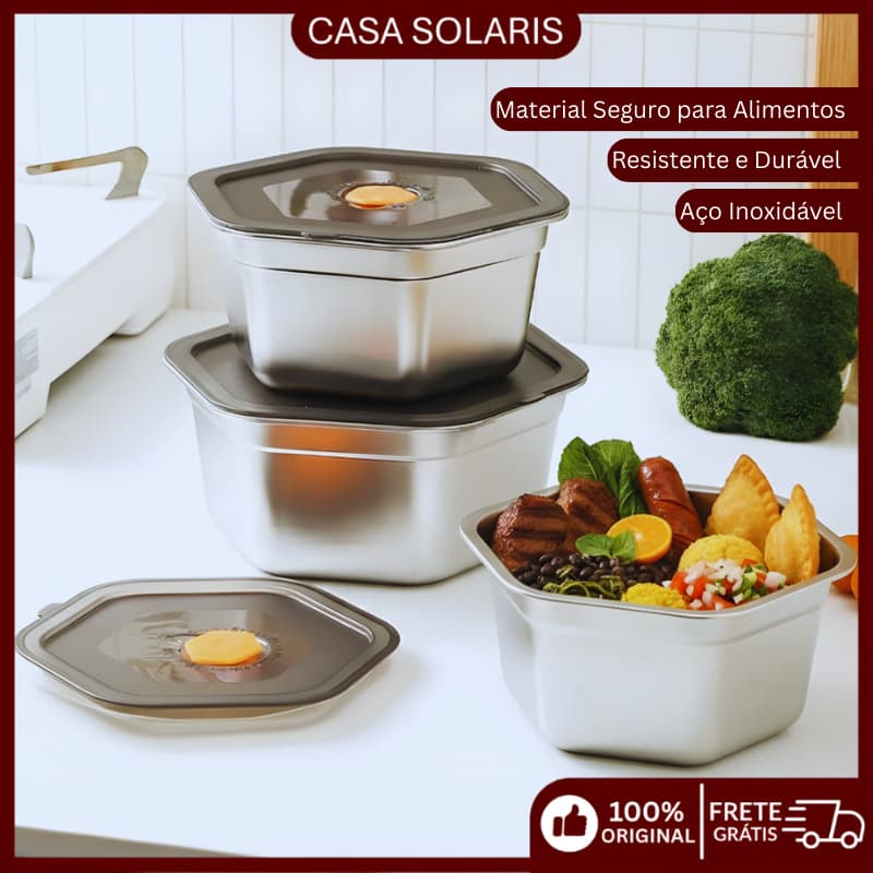 Pote de Alimentos Inox com Tampa Hermética Marmita Aço Inox Recipiente para Cozinha