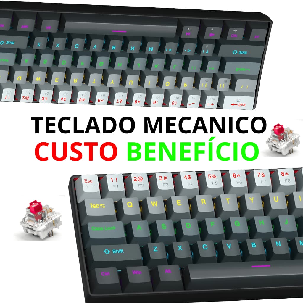 Teclado Gamer RGB Mecânico K61 Apayado Switch Vermelho 60% Compacto USB Anti Ghosting PC Gamer