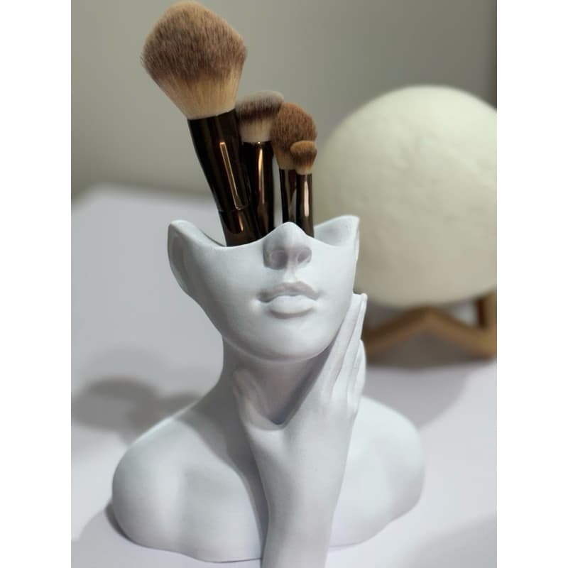 Porta Pincéis Maquiagem Decorativo Escultura Rosto Feminino Organizador