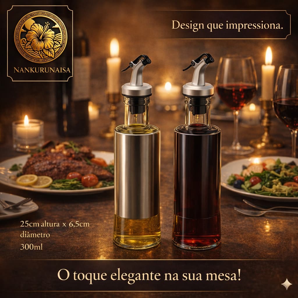 Kit Galheteiro dispenser azeite vinagre inox 300 ml vidro dosador hermético organizador pote óleo