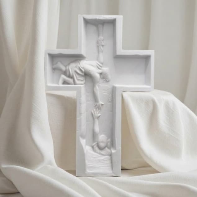 Cruz Sagrada O Salvador Escultura Minimalista Branca Páscoa Enfeite Religioso Artístico Fé Cristã