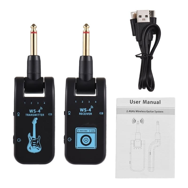 Sistema De Guitarra Sem Fio 2.4GHz Transmissor De Áudio Recarregável Receptor 8 Canais Para Instrumentos Elétricos