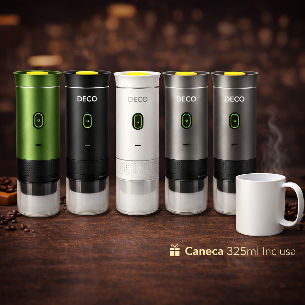 Kit Cafeteira Expresso Portátil 3 em 1 Cápsula e Café Moído com Caneca Polímero 325ml