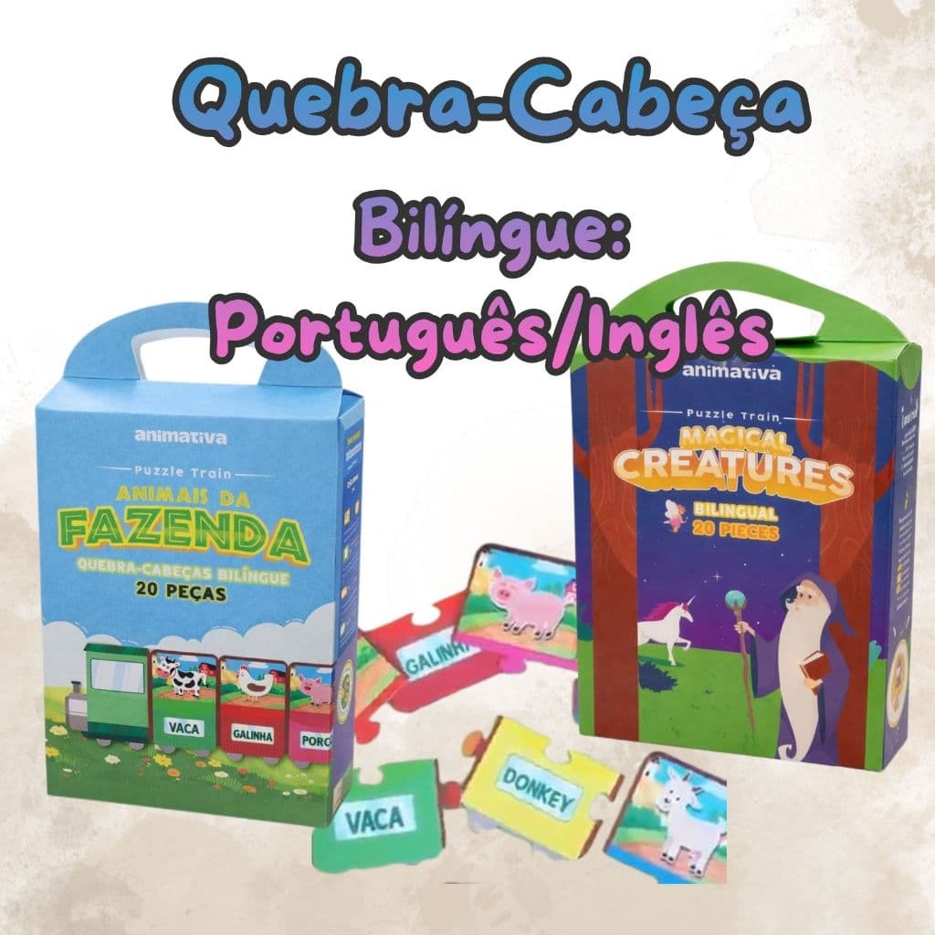 Quebra-Cabeça Infantil Bilíngue 20 Peças com Maletinha Educativo Inglês Português Envio Rápido