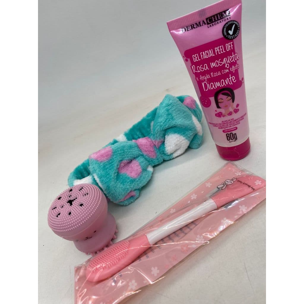 Kit Skincare Rosa Mosqueta – Faixa, Esponja Polvo, Espátula e Gel Peel Off