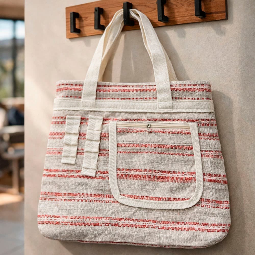 Bolsa em Tear 100% Algodão 30x30 cm com Alças Resistentes Bolsa Feminina para Praia Piscina Passeio Lazer