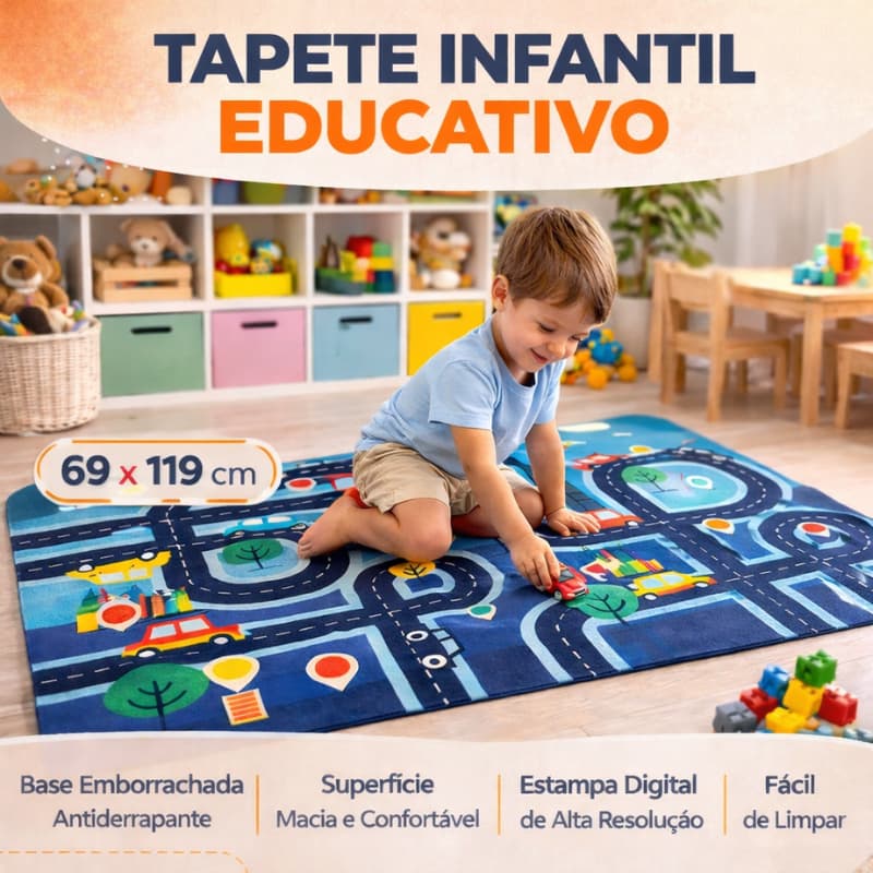 Tapete Educativo Infantil Antiderrapante Emborrachado 87x117cm Tapete para Quarto Infantil Lavável Várias Estampas