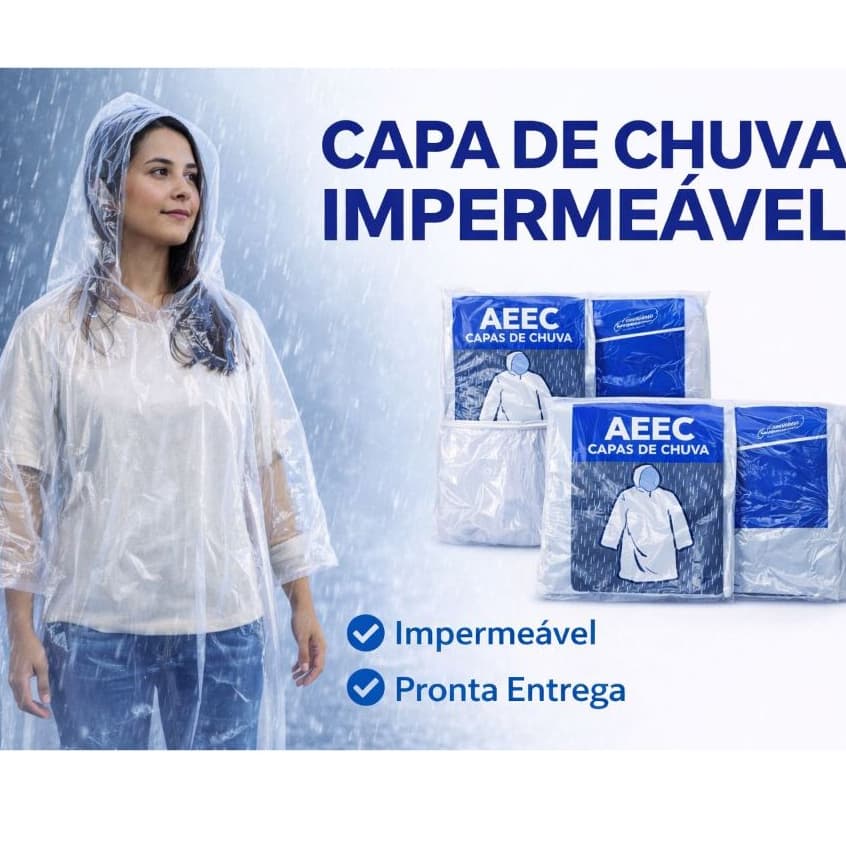Capa de Chuva Transparente Descartável com Capuz - Leve, Compacta e Impermeável