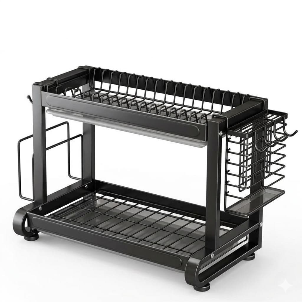 Escorredor De Louças 2 Andares Preto Fosco Premium