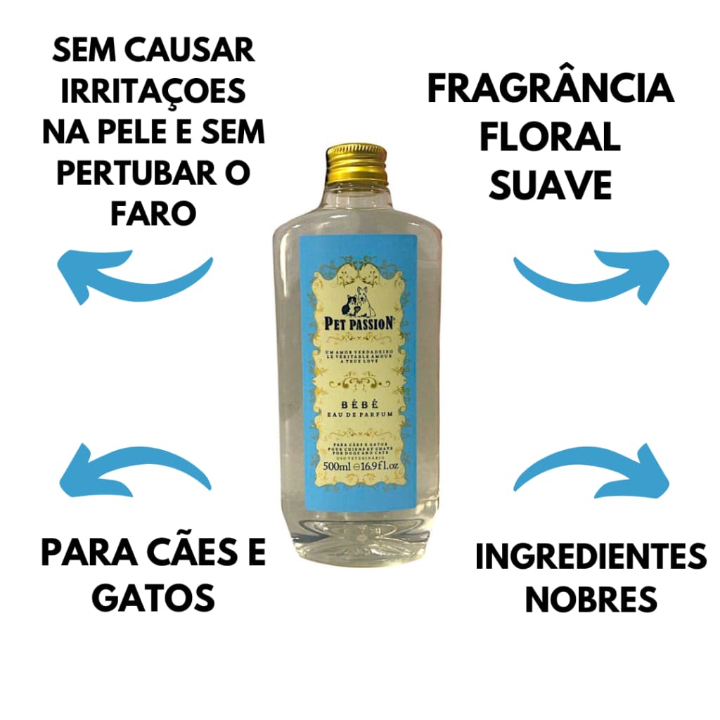 Perfume Bebe 500ml Pet Passion Para Cães e Gatos Banho e tosa Perfume pet de alta fixação importado