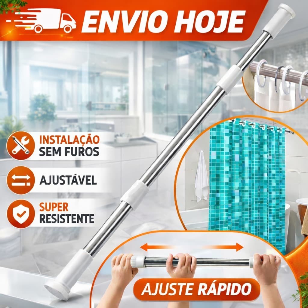 Varão Extensível Ajustável 1.10m até 2m Box Banheiro Provador Cortina