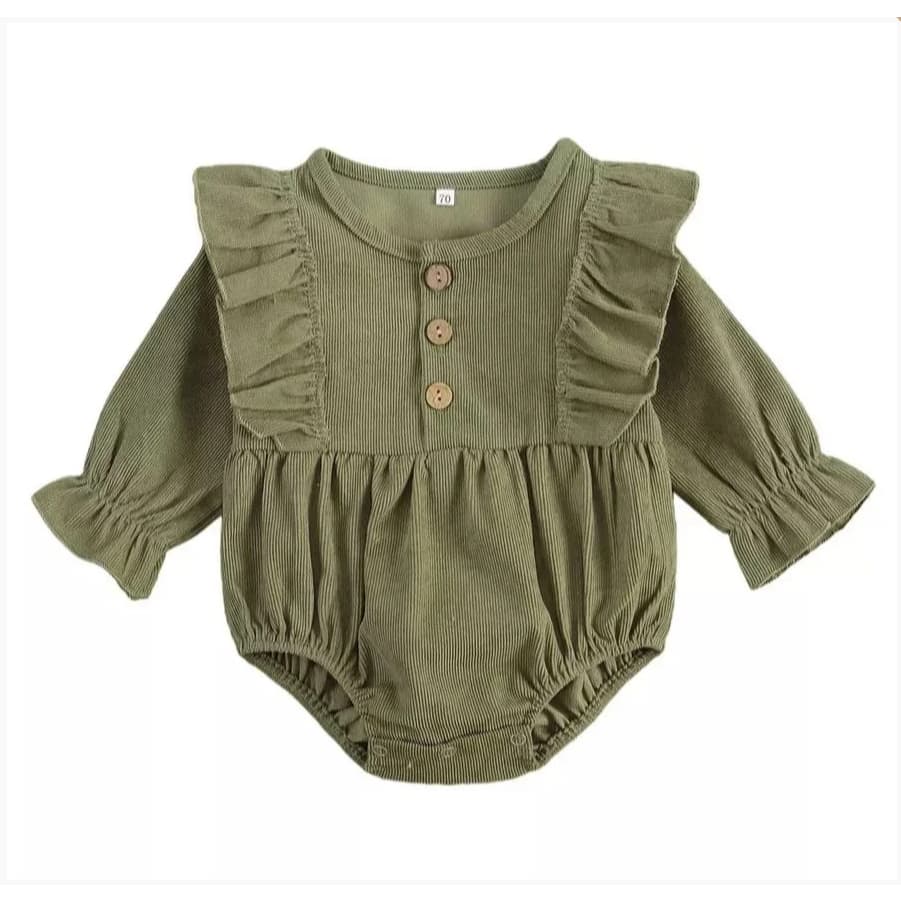 Romper Bebê Menina Verde Estilo Francês | 100% Algodão | Confortável e Elegante | 3 a 9 Meses