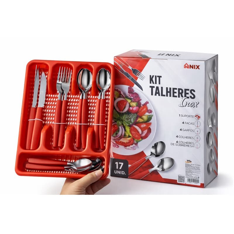 Kit Talheres Com 17 Peças Em Aço Inox Com Cabo De Borracha