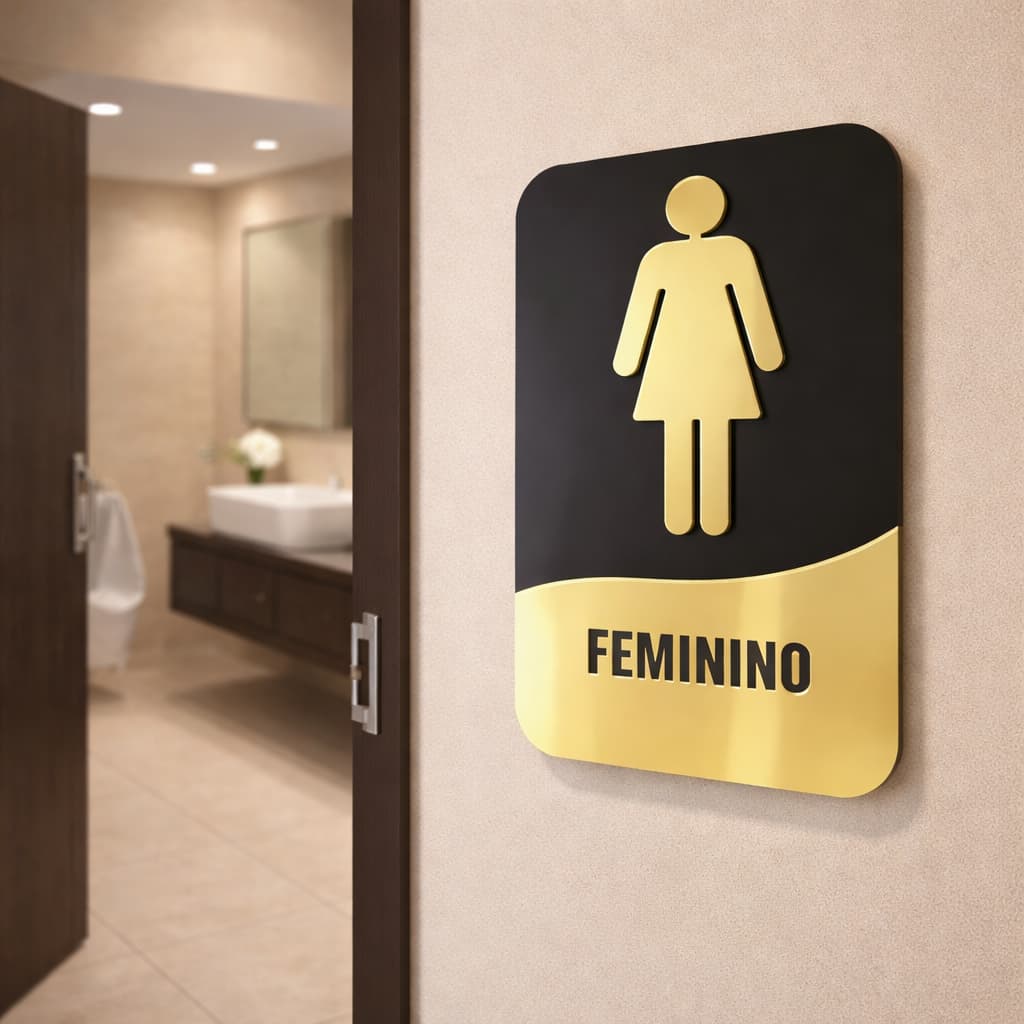 Kit Placas de Banheiro Feminino Masculino 20x13cm Acrílico Espelhado Sinalização Parede