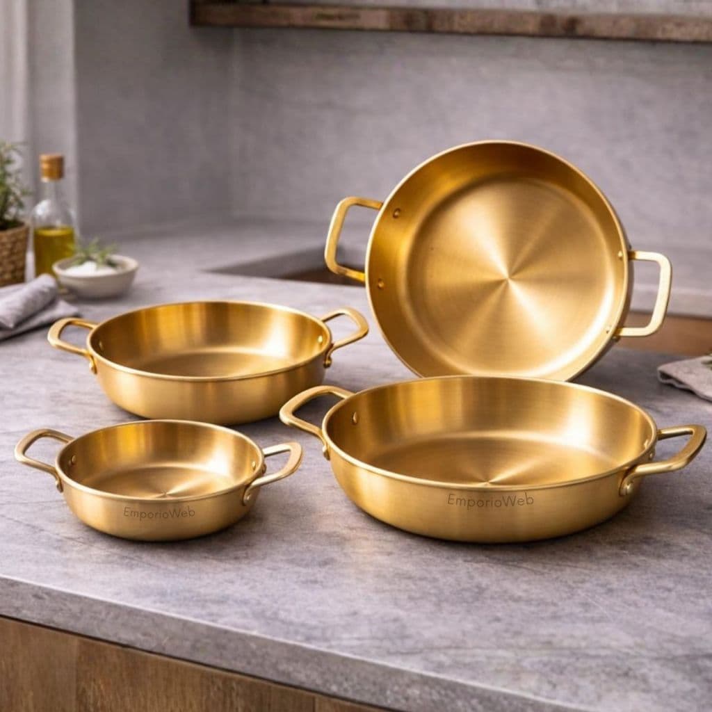 Bandeja Dourado de Aço Inox Travessa Multiuso Petisqueira Servir Mesa Posta Bandeja Panela