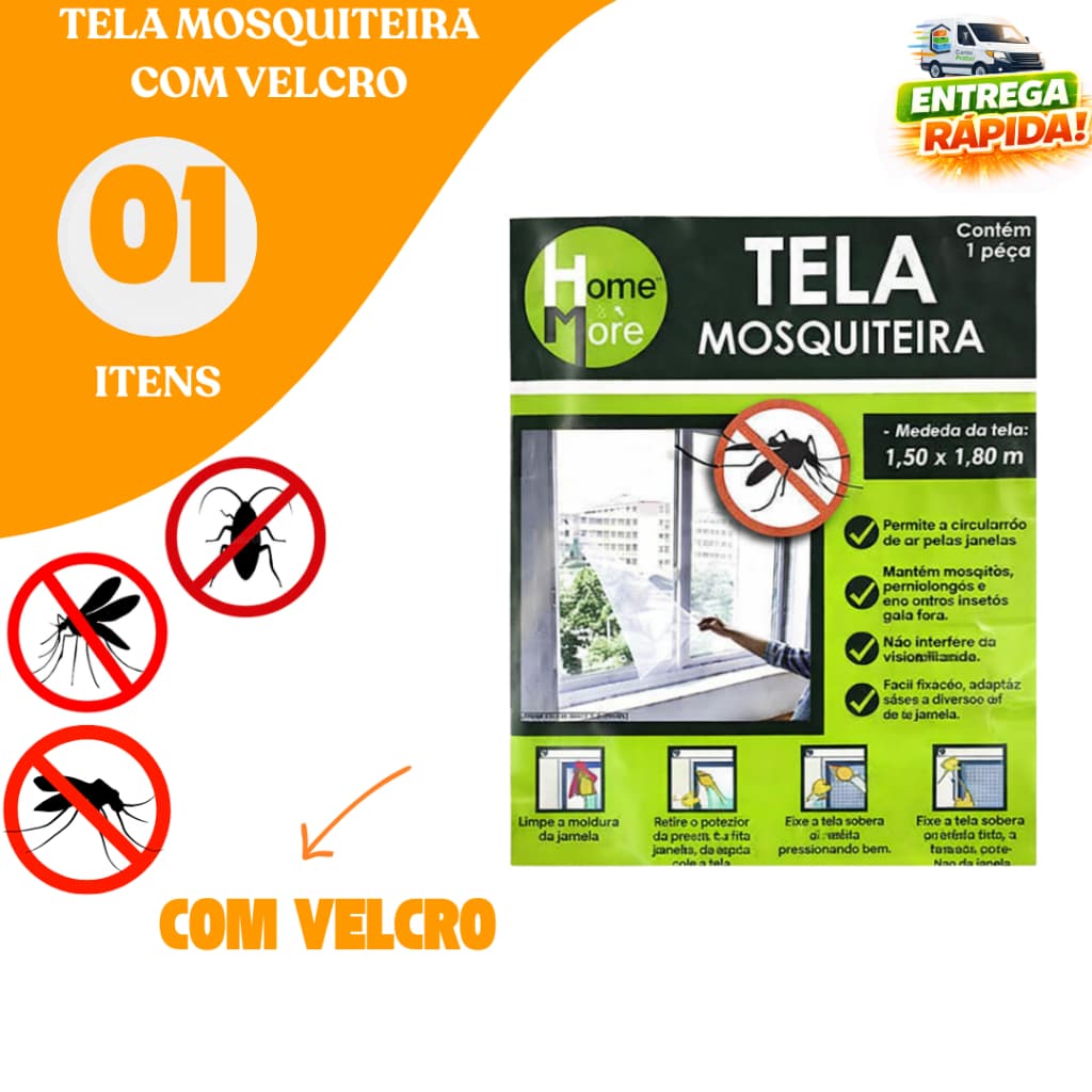 Tela Mosquiteira Janela Velcro Anti Mosquito Pernilongo Inseto Barata Rede Proteção Fácil Instalar