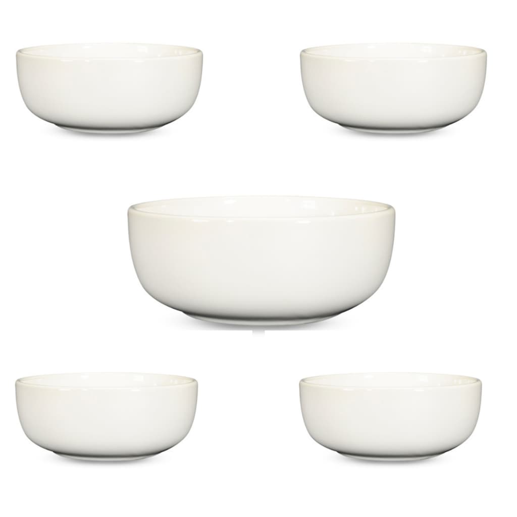 Kit Bowls de Cerâmica para Sobremesa 5 Peças Branco 4 Bowls 190ml 1 Bowl Grande 650ml